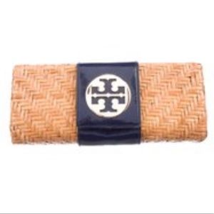 Tory Burch Rattan Patent Leather Navy Clutch